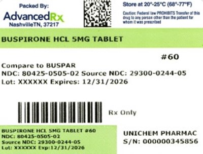 Buspirone HCl 5mg #60 (Buspirone HCl 5mg 80425 0505 02)